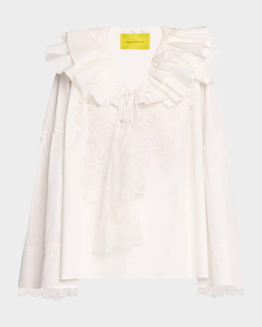 Marques'Almeida Long-Sleeve Frilled Lace Shirt
