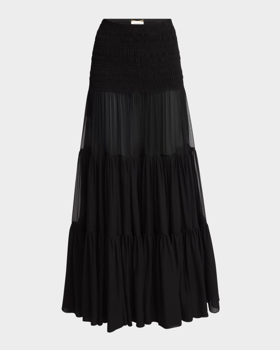 【関税＆送料込み】Saint Laurent Maxi Ruffle Skirt Ruffled silk maxi skirt in black - Saint Laurent | Mytheresa