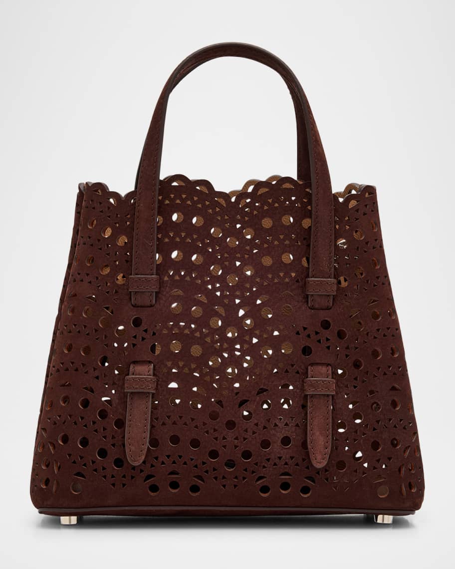 minaa ALAIA Mina 20 Top-Handle Bag in Perforated Suede | Neiman Marcus