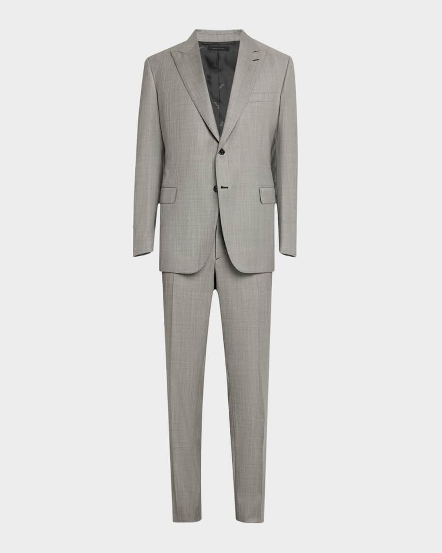 Men's Designer Wool Vested Modern Fit Sharkskin Suit in Brown main image 1