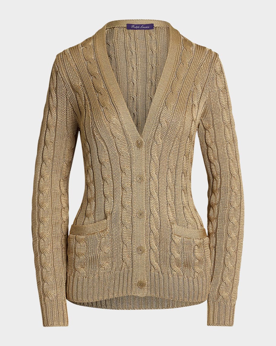 コート RALPH LAUREN COLLECTION CABLE KNIT LONG SLEEVE CARDIGAN Ralph Lauren Collection Cable-Knit Silk Cardigan Sweater