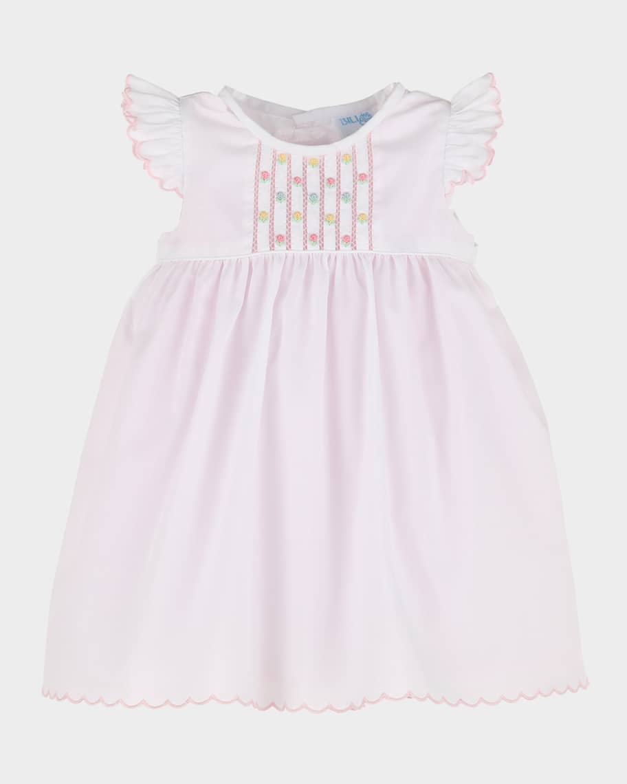 Luli & Me Girls White Embroidered Strawberries Float Dress - Ruffle Collar
