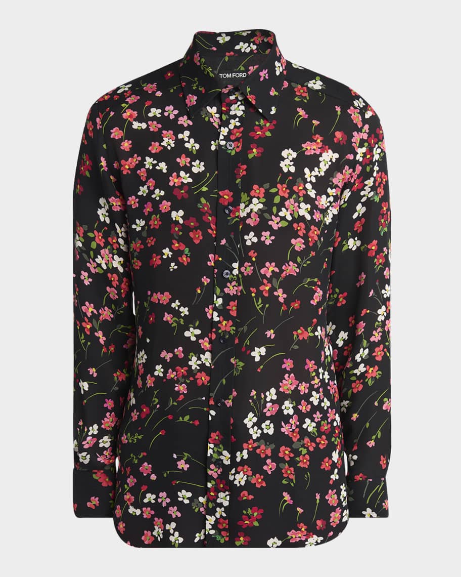 Tシャツ・カットソー TOM FORD FW25 Polka dot shirt (HRN001FMT060 ZBLEC) TOM FORD Men's Lyocell Graphic Polka Dot Dress Shirt