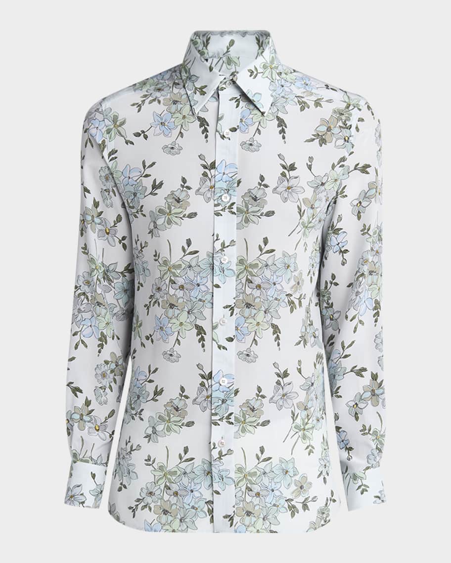 TOM FORD Men's St Tropez Silk Floral Sport Shirt | Neiman Marcus
