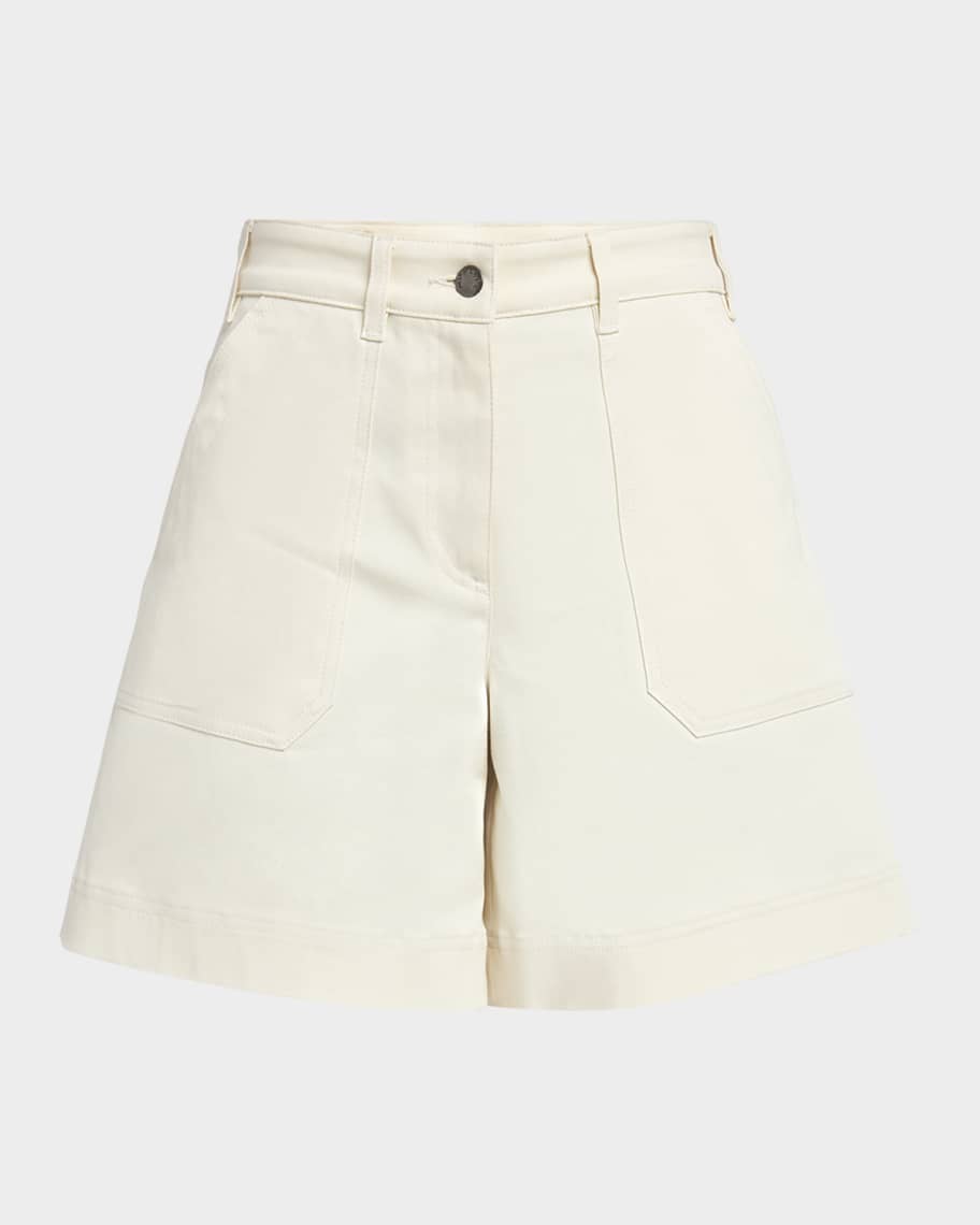 Moncler High-Rise Cotton Twill Shorts | Neiman Marcus