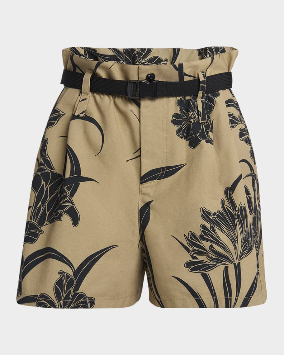Moncler Printed Paper Bag Shorts with Belt Neiman Marcus