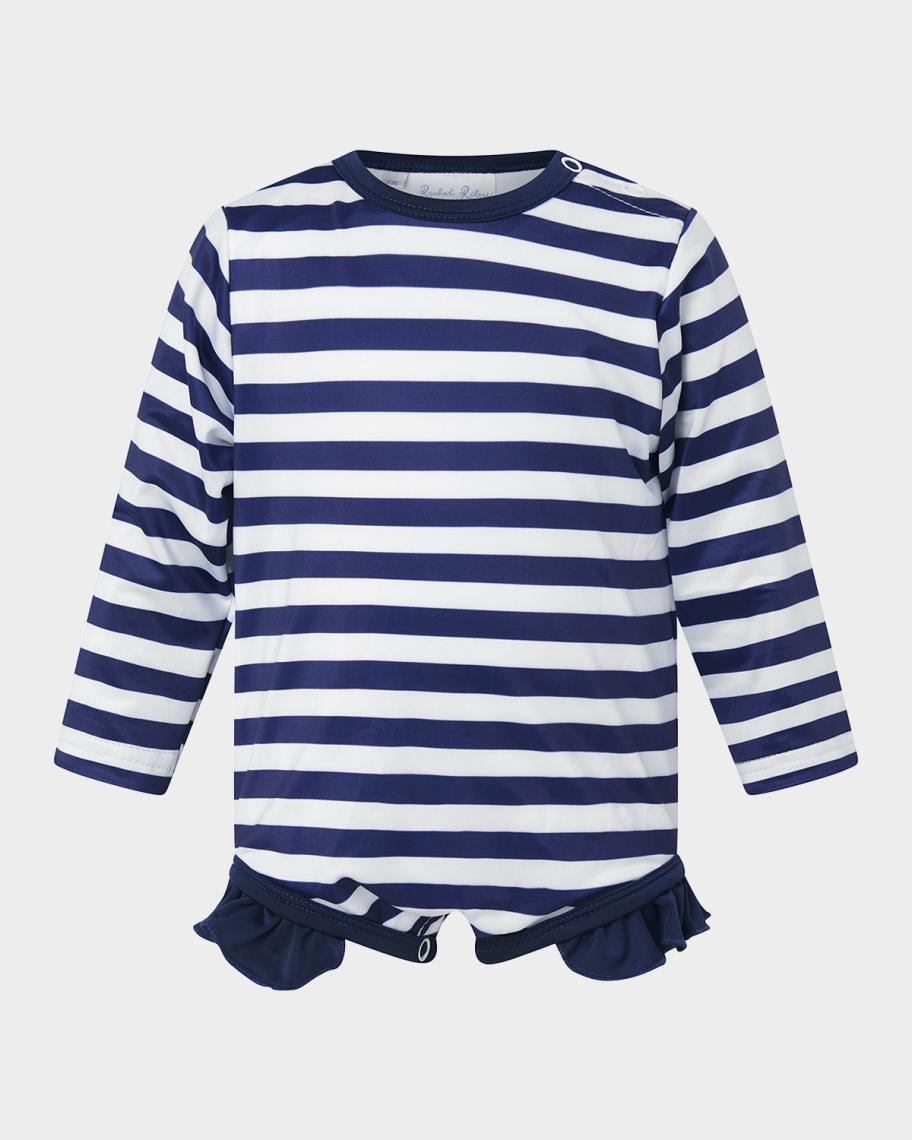Rachel Riley Girl's Breton Stripe Frill Rashguard One-Piece Swimsuit ...