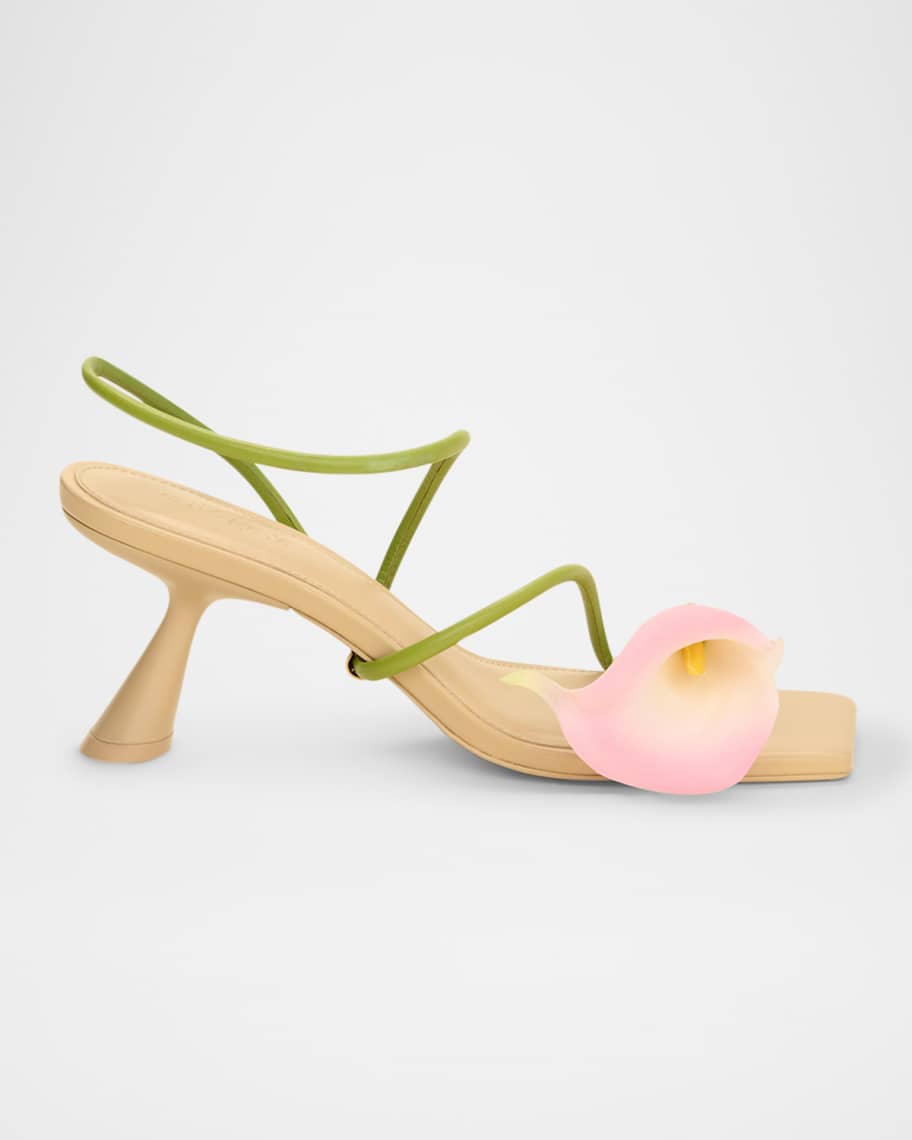 Cult Gaia Ria Calla Lily Leather Comma-Heel Sandals
