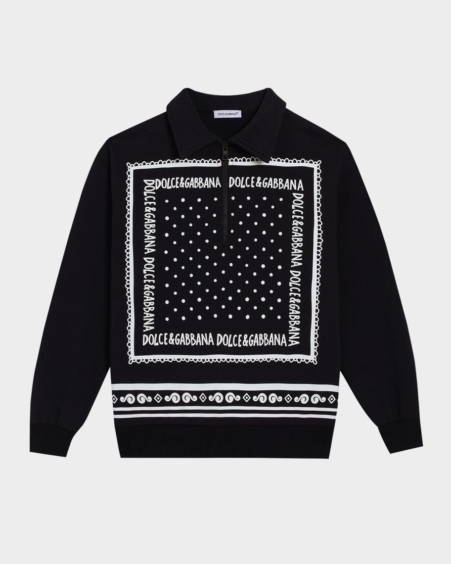 Dolce&Gabbana Boy's Bandana-Print Quarter Zip Sweatshirt, Size 8-14