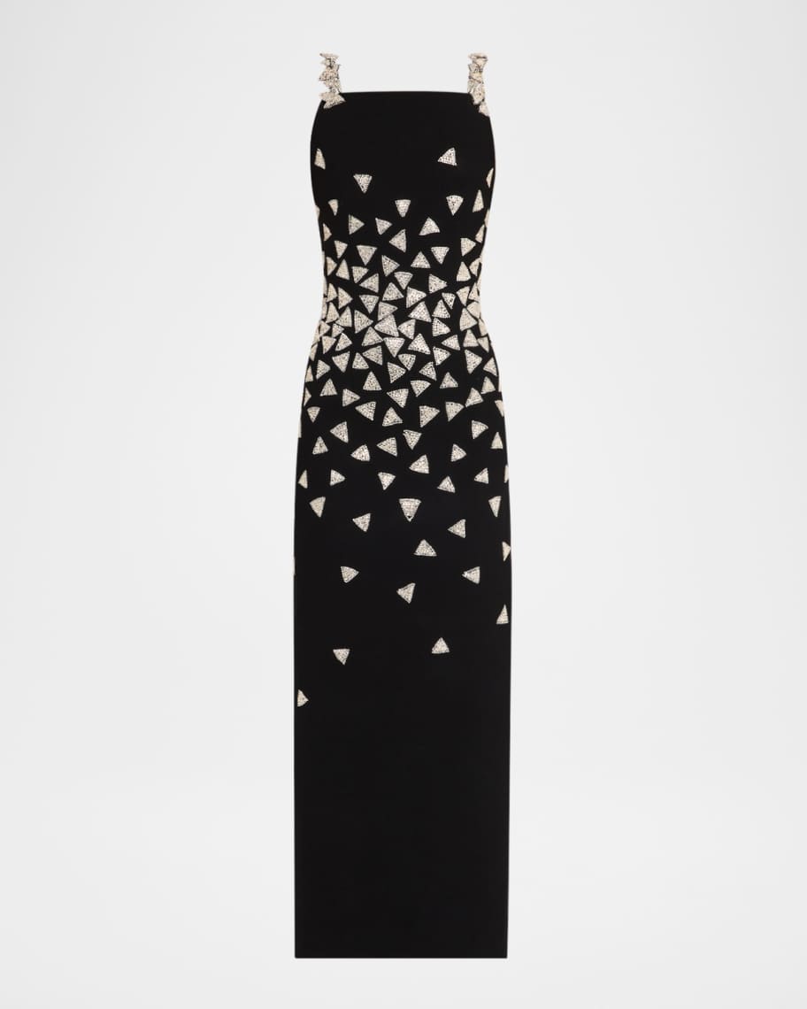 Oscar de la Renta Crystal Triangle Embroidered Sleeveless Wool Gown |  Neiman Marcus
