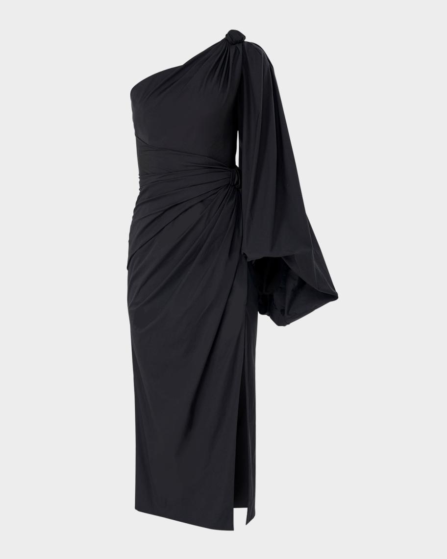 one shoulder balloon sleeve midi dress Carolina Herrera One-Shoulder Balloon-Sleeve Midi Dress