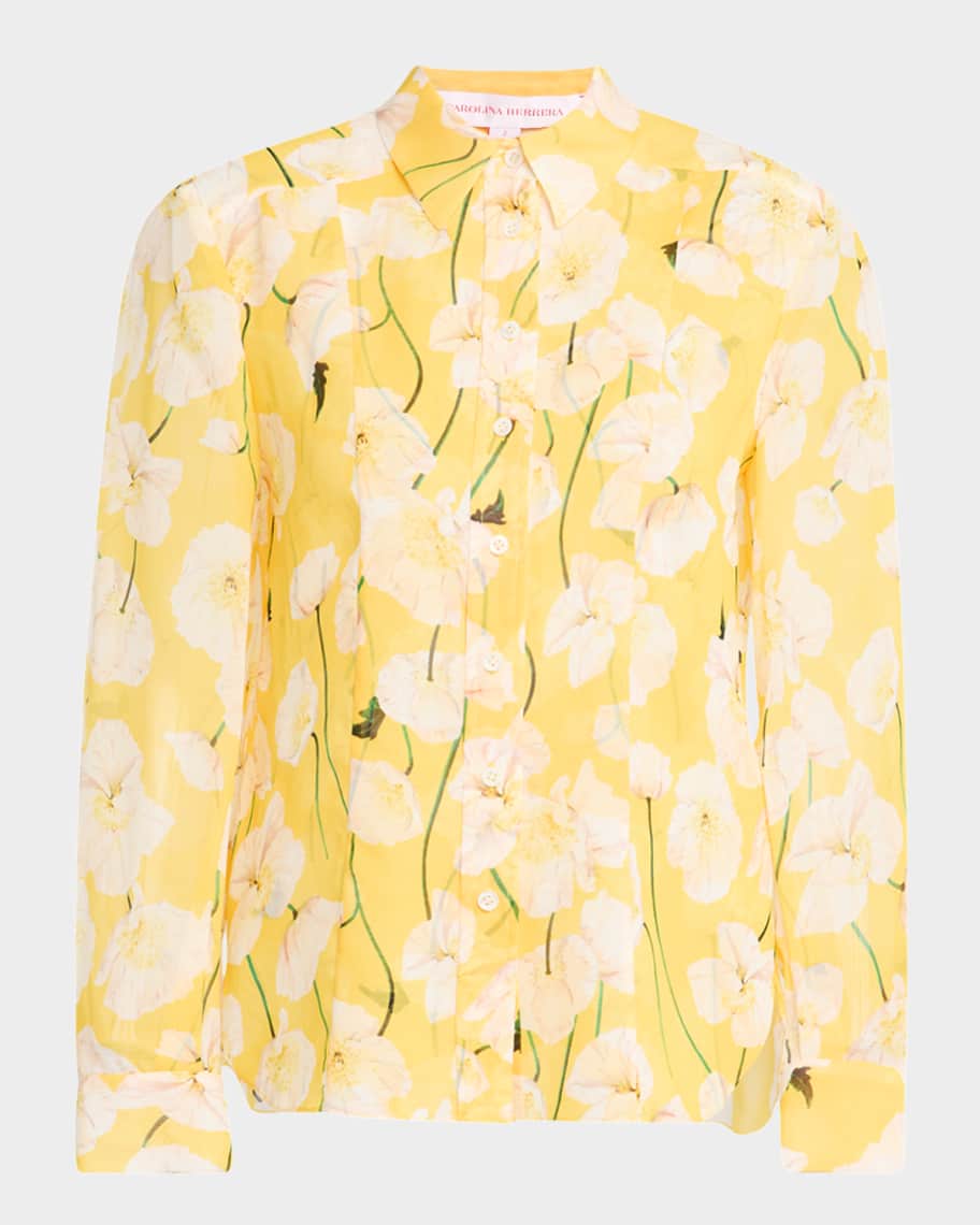 Carolina Herrera Floral Silk Slim Button-Down Shirt | Neiman Marcus