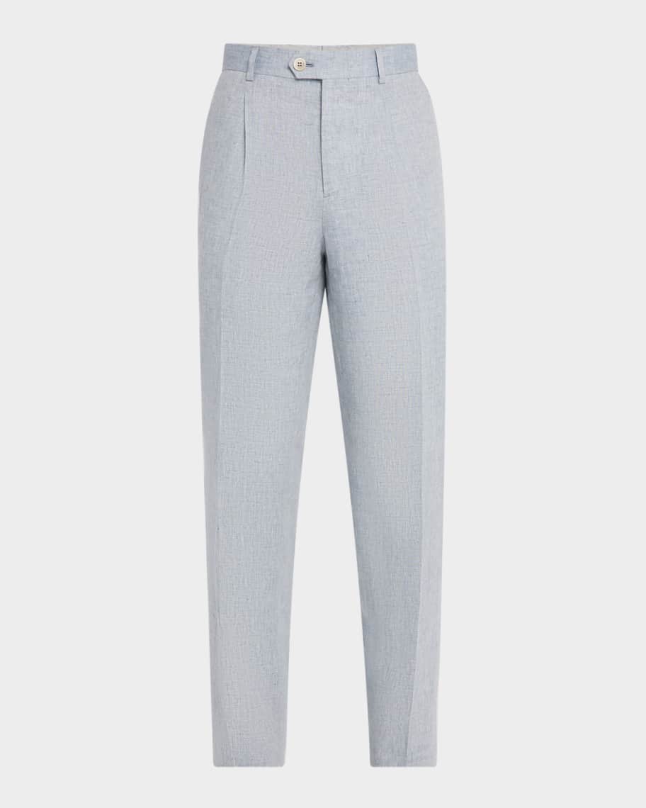 Brunello Cucinelli Men's Linen Single-Pleated Pants