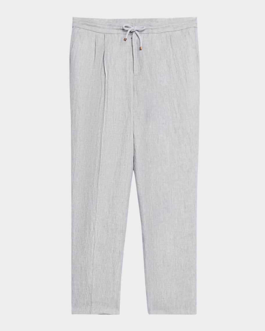 Brunello Cucinelli Men's Linen Chevron Drawstring Pants