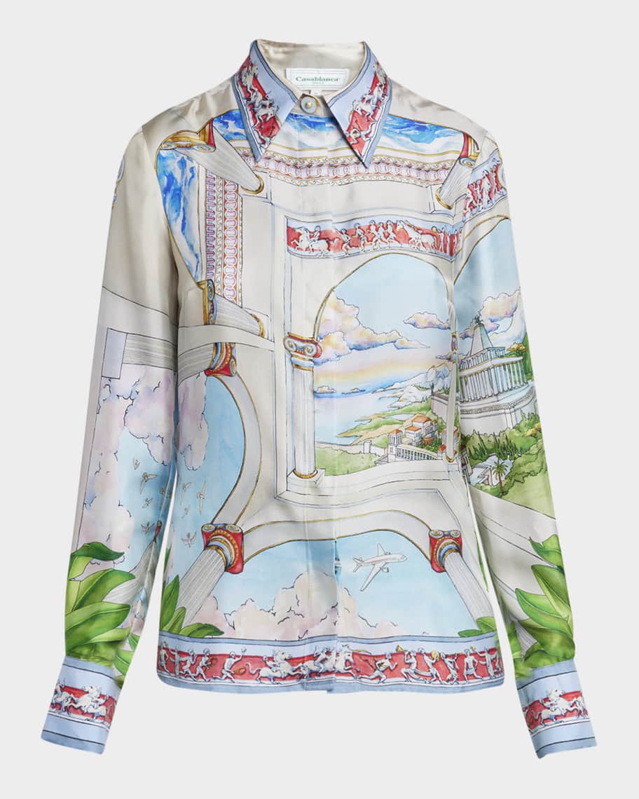 Long-Sleeve Silk Button-Down Shirt