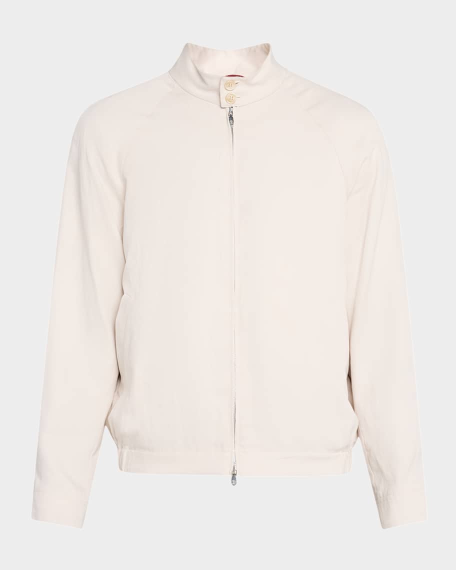 Brunello Cucinelli Men's Linen and Silk Full-Zip Bomber Jacket
