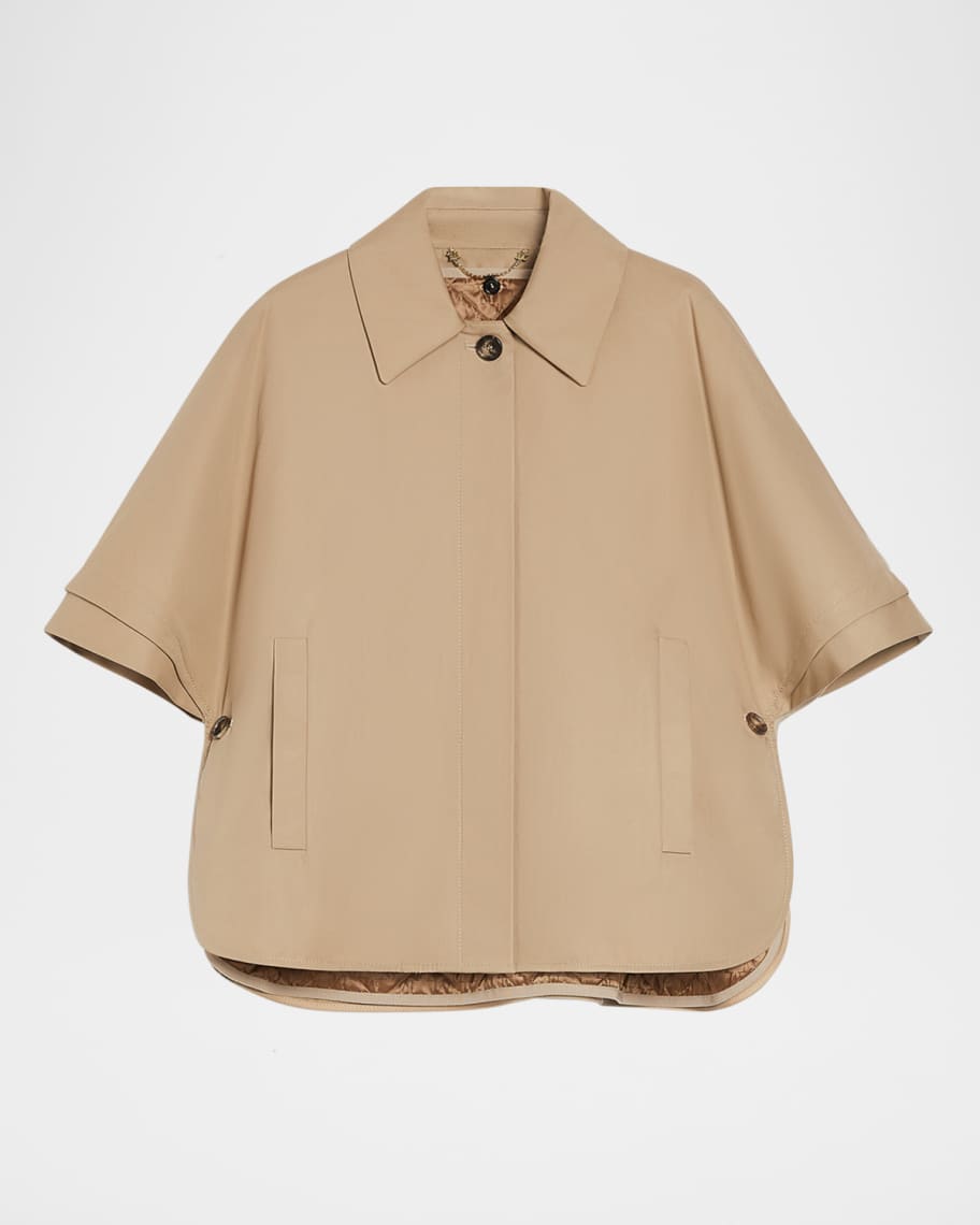 Max Mara Gabardine Cotton Button-Front Cape | Neiman Marcus