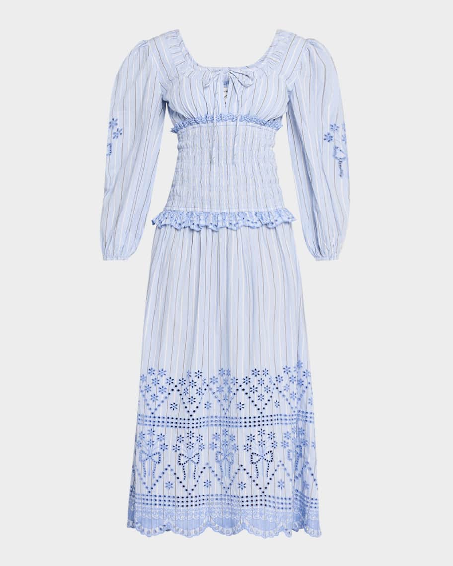 Damson Madder Nola Embroidered Long-Sleeve Midi Dress | Neiman Marcus