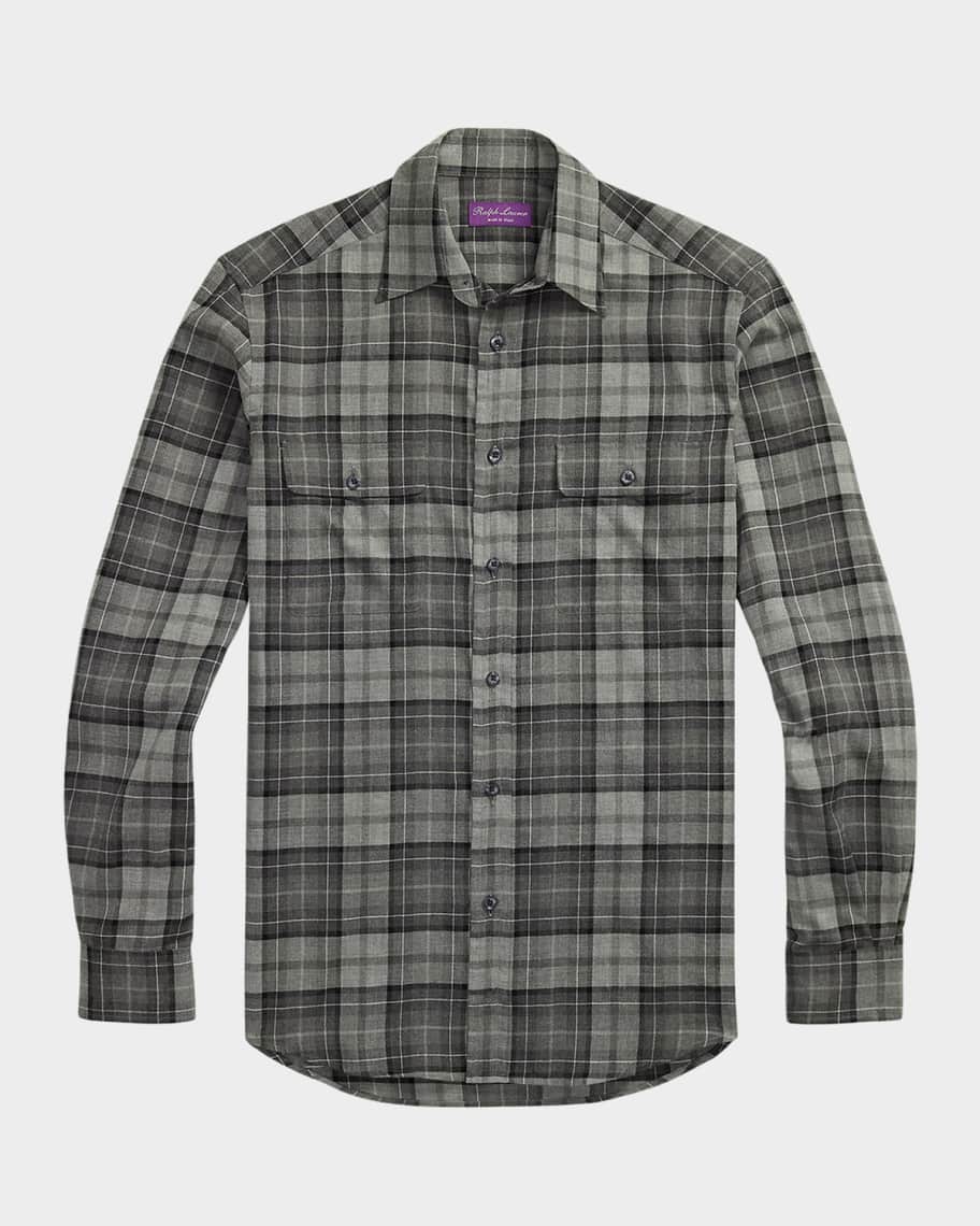 Ralph Lauren Purple Label Men's Plaid Twill Shirt | Neiman Marcus