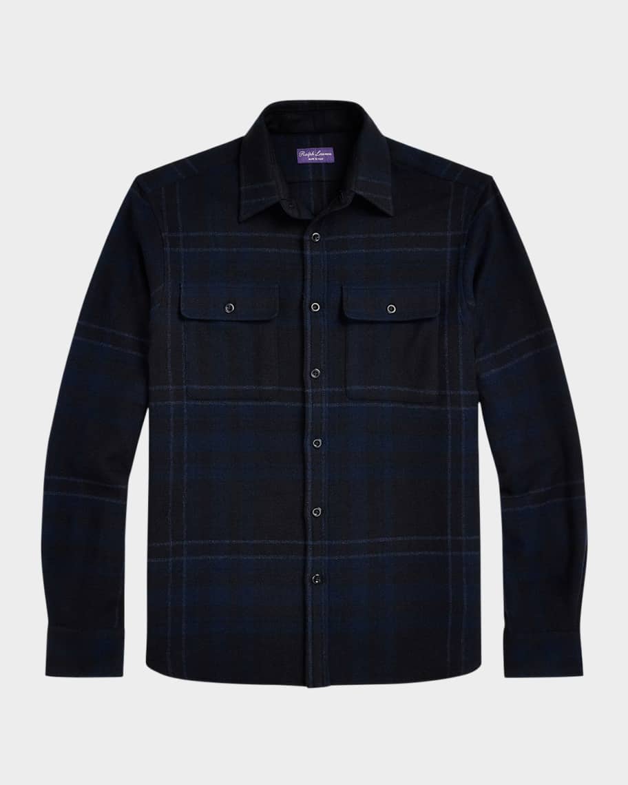 Ralph Lauren Purple Label Men's Plaid Wool-Blend Shirt | Neiman Marcus