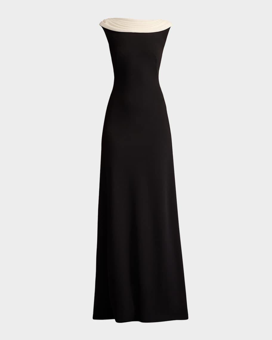 Tadashi Shoji Draped Two Tone Crepe Gown Neiman Marcus