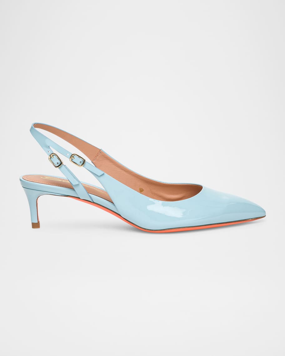 Santoni Audrey Patent Kitten Slingback Pumps | Neiman Marcus