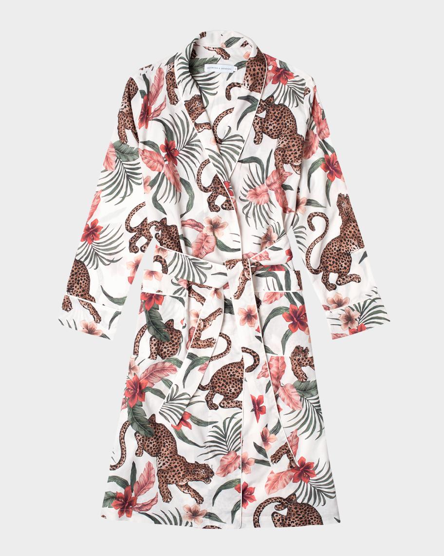 Desmond & Dempsey Animal-Print Piped Organic Cotton Robe | Neiman Marcus
