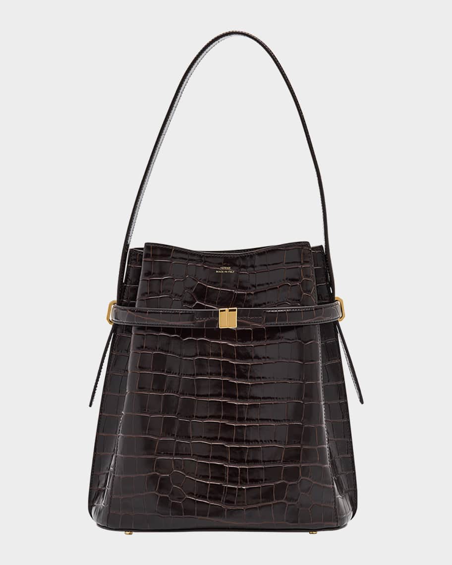 Toteme Belted Croc-Embossed Leather Bucket Bag | Neiman Marcus