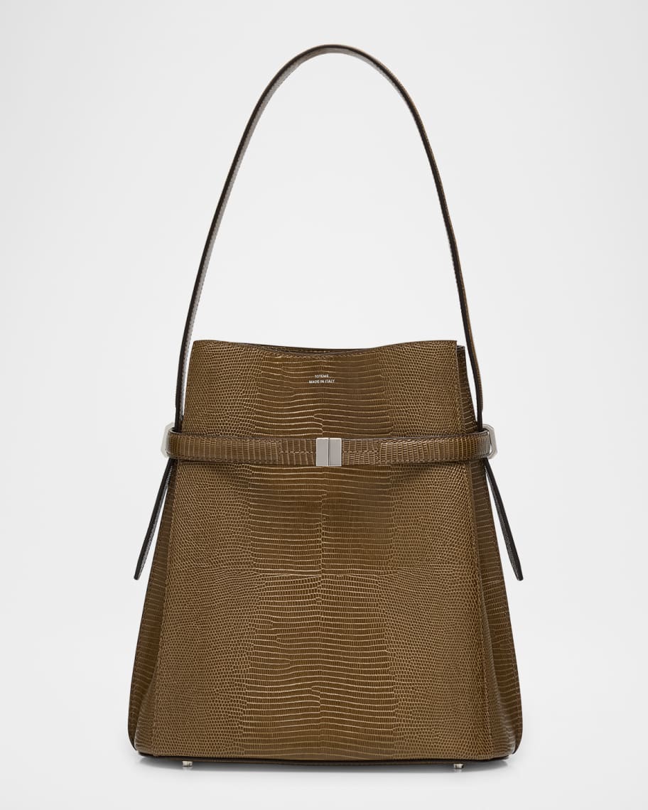 Toteme Belted Lizard-Embossed Leather Bucket Bag | Neiman Marcus