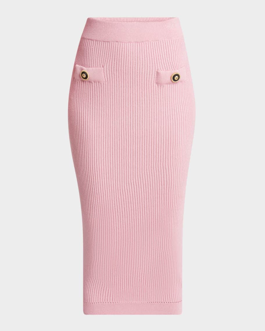 Balmain 2-Pockets Buttoned Rib Midi Skirt | Neiman Marcus