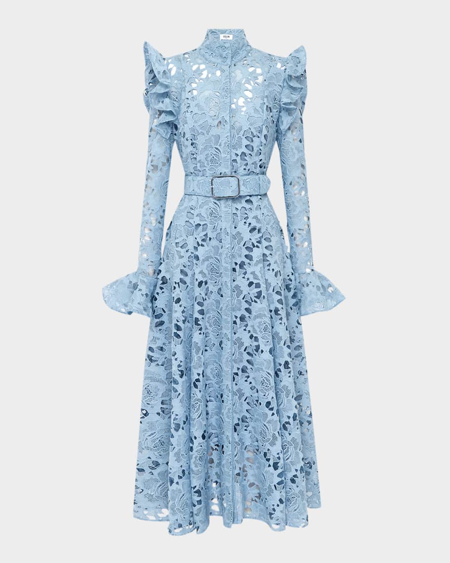 LEO LIN Aliyah Lace Butterfly-Sleeve Midi Dress | Neiman Marcus