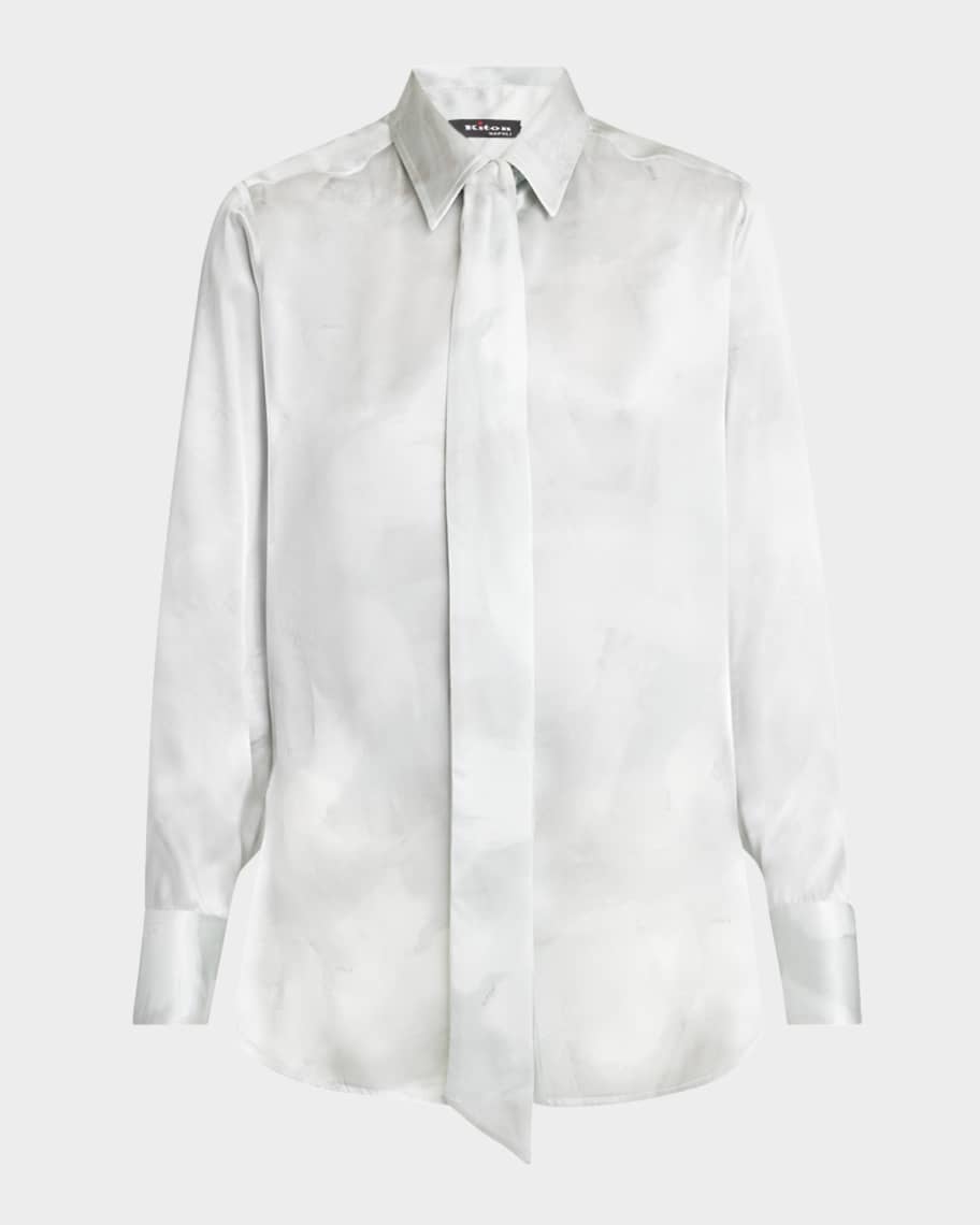 Kiton Neck-Tie Button-Down Silk Blouse | Neiman Marcus