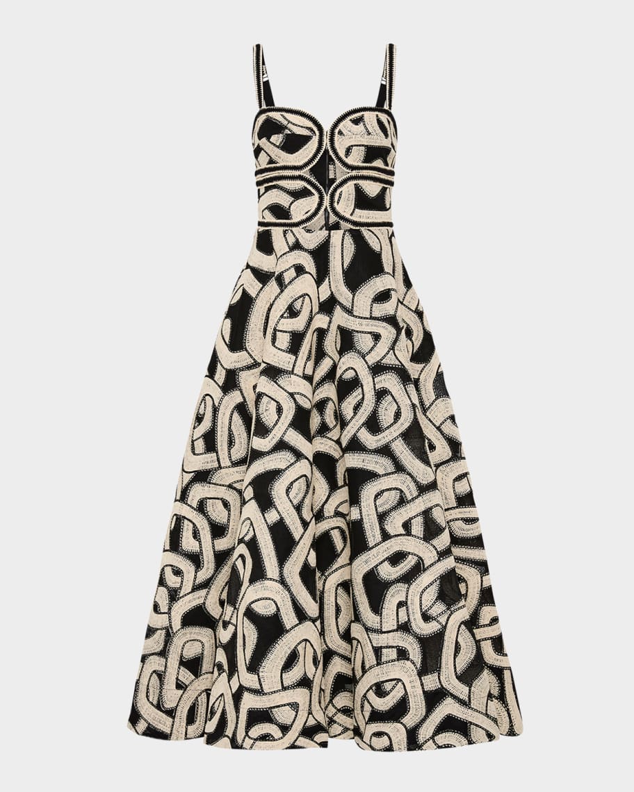 REBECCA VALLANCE Catena Cutout Mesh-Embroidered Midi Dress