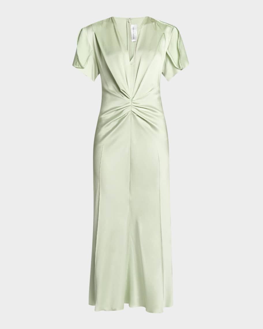 knee length dresses for ladies Victoria Beckham // Jersey Gathered Midi Dress  VSP Consignment