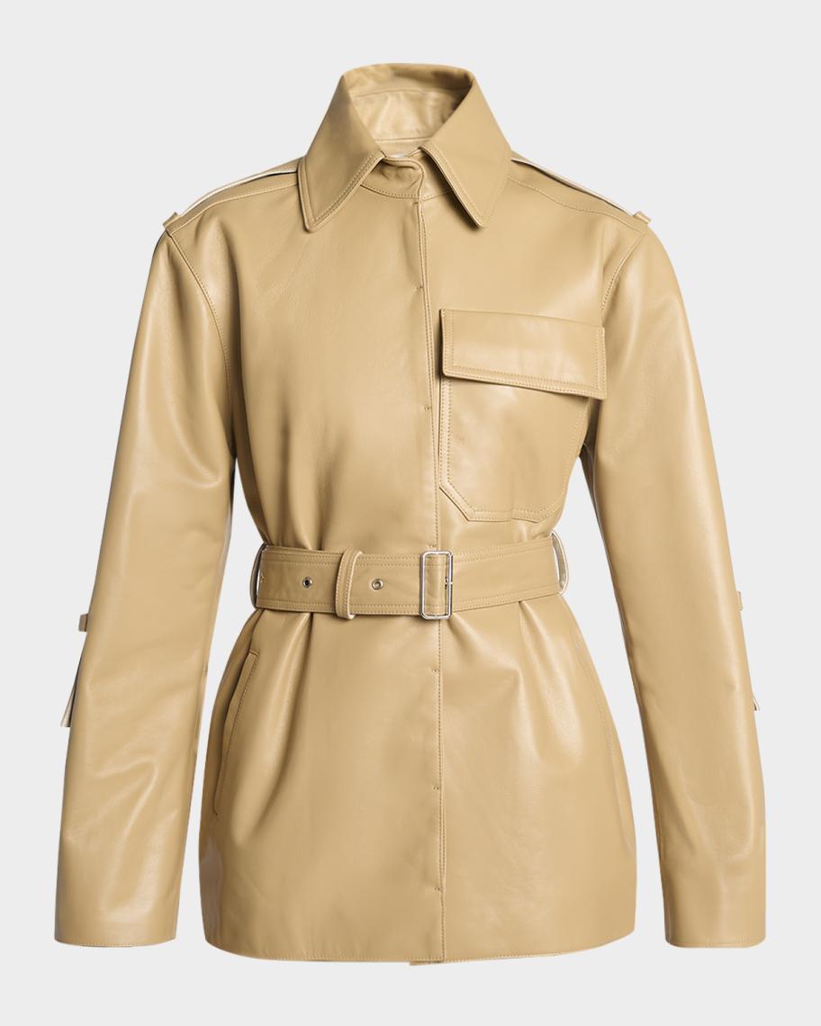 Victoria Beckham Belted Boxy Leather Jacket | Neiman Marcus