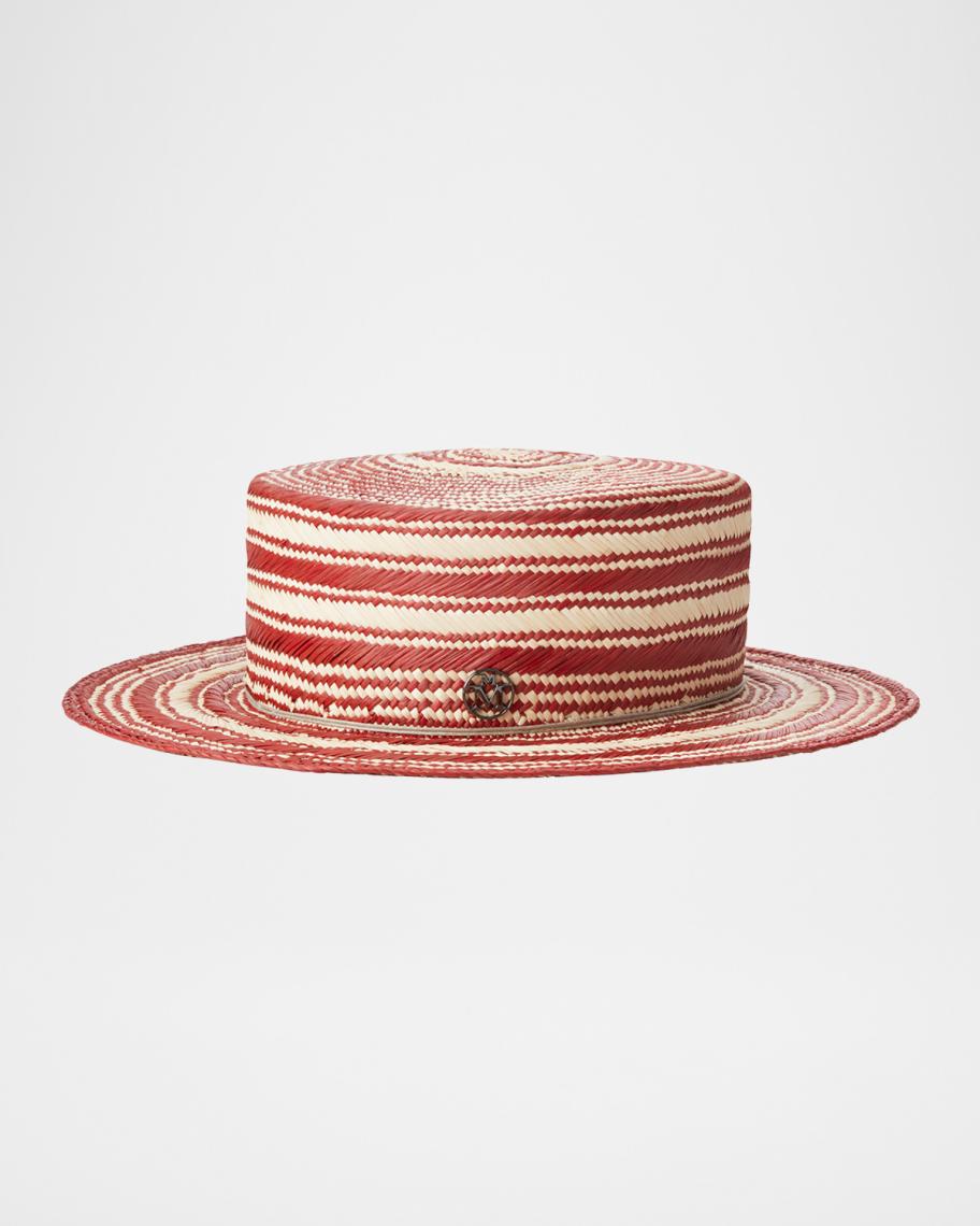 Maison Michel Kiki Woven Rafia Boater Hat Maison Michel Bridal Kiki, our iconic boater hat, is adorned  main image 4
