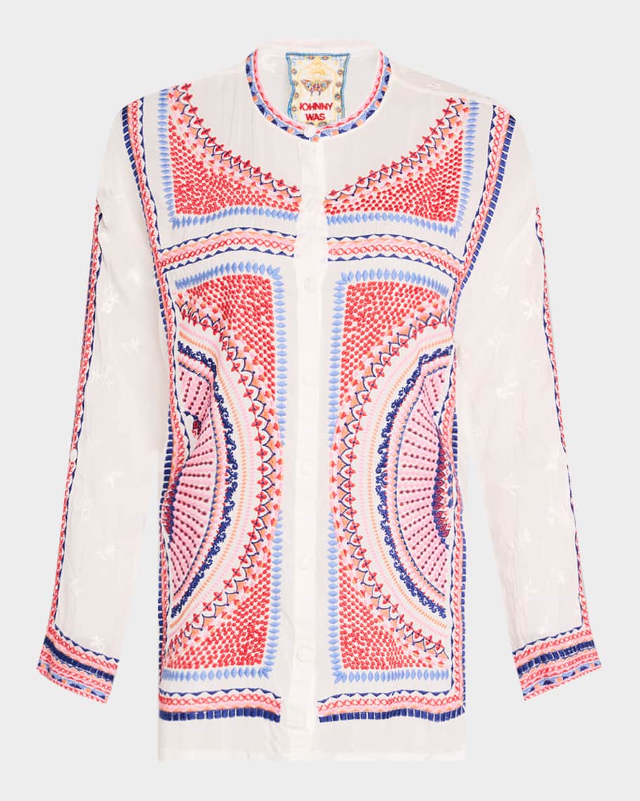 Johnny Was The Audrey Embroidered Button-Down Shirt | Neiman