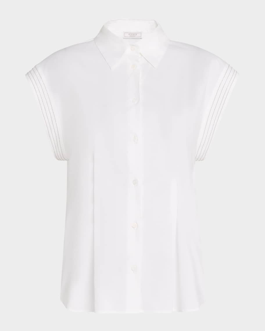 Tシャツ・カットソー PESERICO SS25 Peserico Cotton T-shirt (S06804J0 C5669 C00) Peserico Chain-Trim Stretch Cotton Shirt | Neiman Marcus