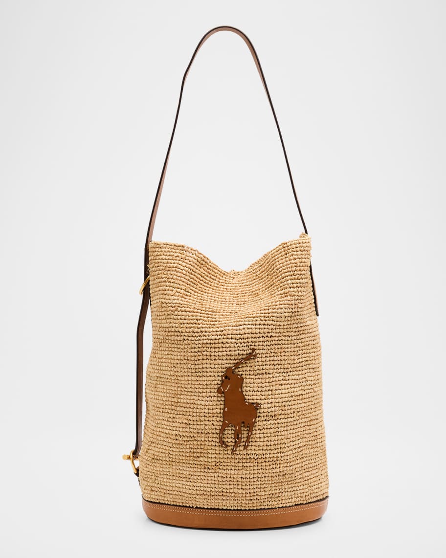 Polo Ralph Lauren Polo ID Medium Sling Bucket Bag in Raffia and