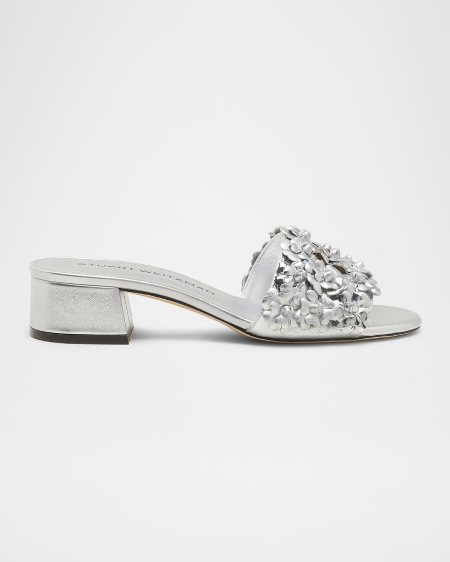サンダル・ミュール Stuart Weitzman SS25 MEADOW SLIDE (SK177LQT XM4) Stuart Weitzman Meadow Metallic-Leather Slides | Saks Fifth