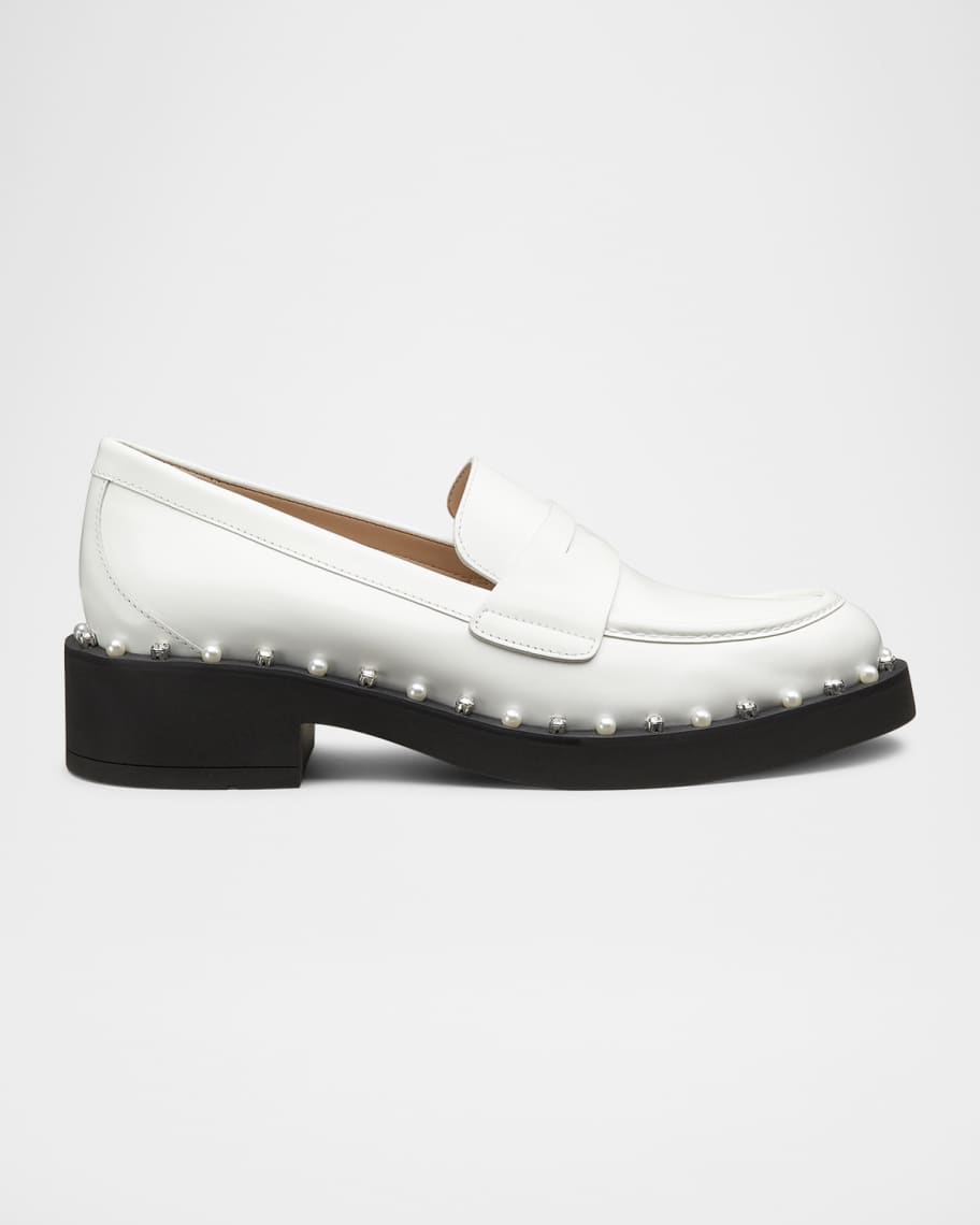 Stuart Weitzman Reverie Leather Pearly Accent Loafers