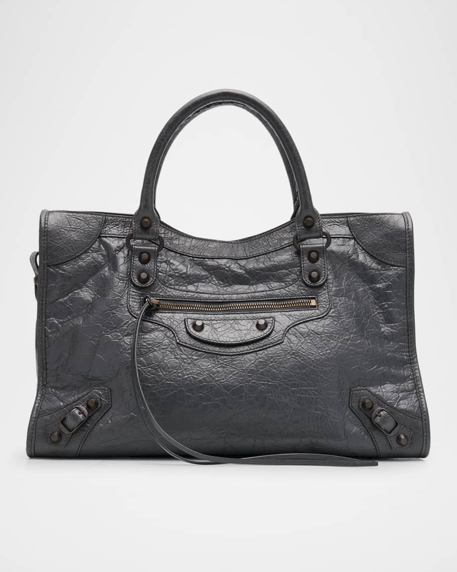 LE CITY MEDIUM レザーショルダーバッグ Balenciaga Le City Medium Crinkled Leather Top-Handle Bag