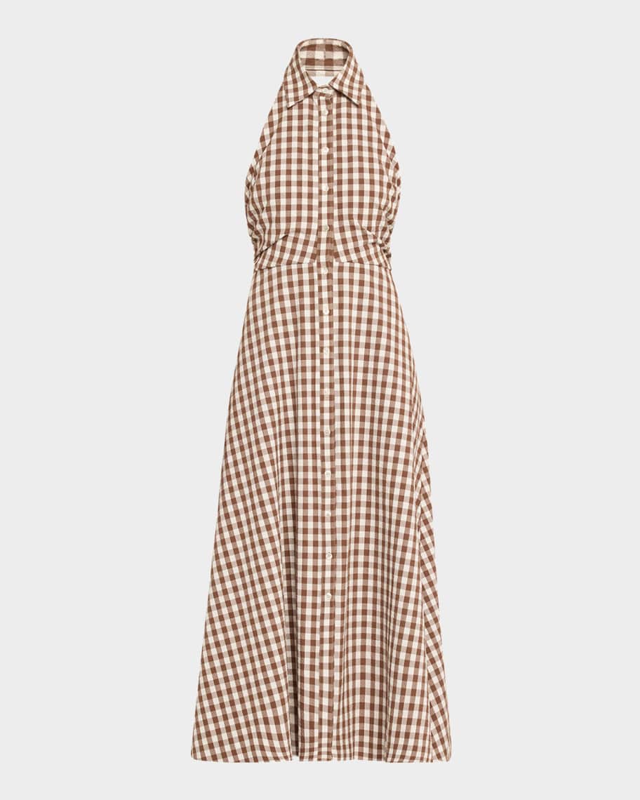 Veronica Beard Mackey Button-Front Gingham Midi Dress