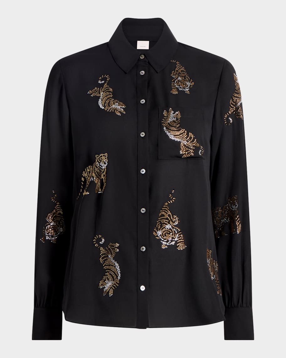 Cinq a Sept Blanche Le Tiger Long-Sleeve Top | Neiman Marcus
