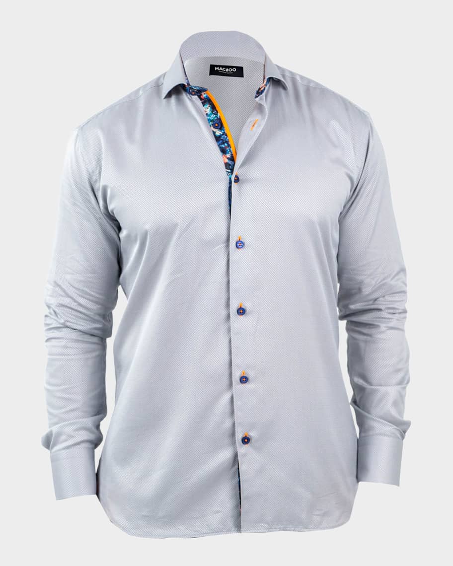 Maceoo Men's Einstein Jacquard Contrast-Placket Sport Shirt