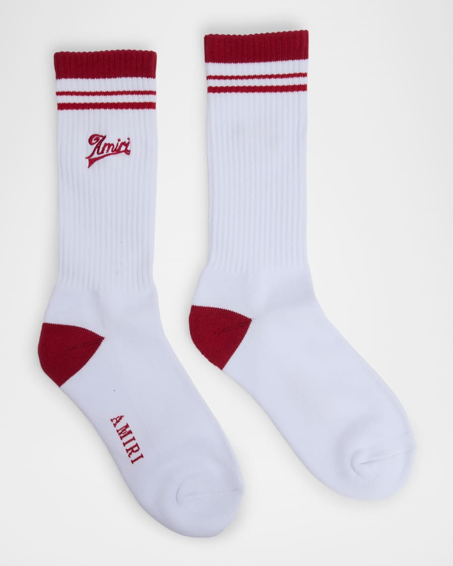 AMIRI ストライプ ロゴ ソックス Amiri Men's Ribbed Logo Crew Socks | Neiman Marcus