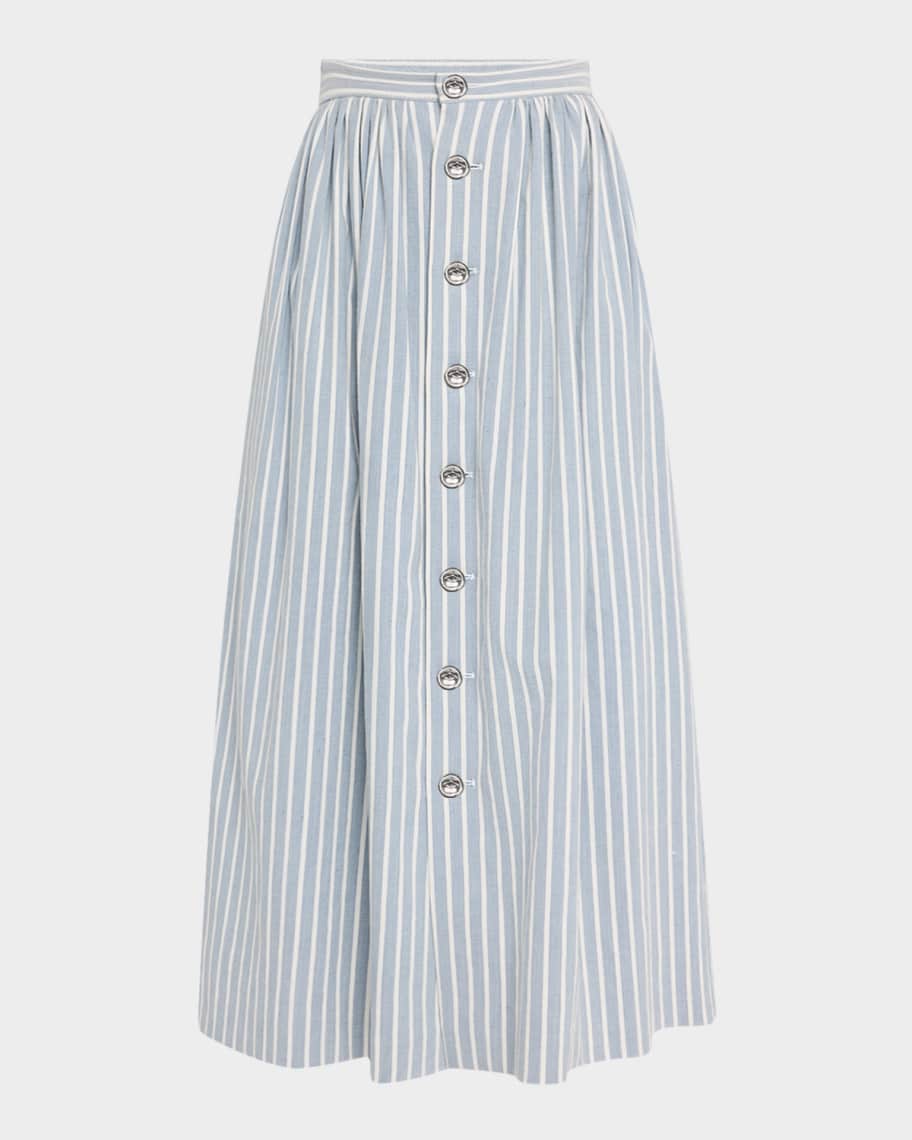 Adam Lippes Bryce Stripe Denim Button-Front Midi Skirt