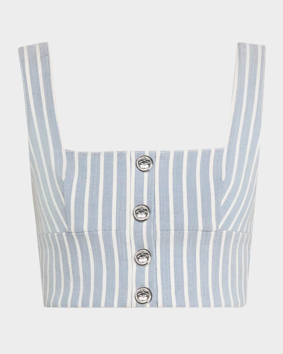 Adam Lippes Quinn Hickory Stripe Denim Button Crop Top