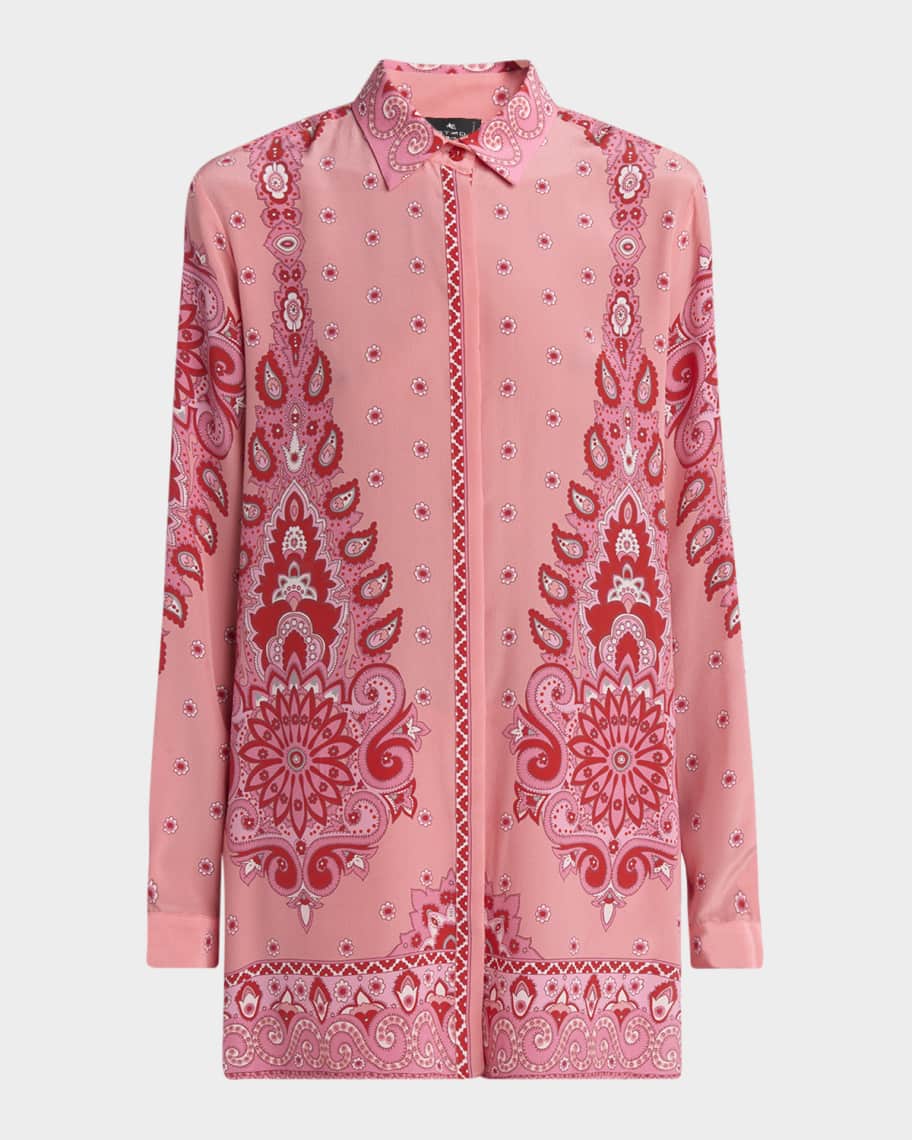 Etro Pink Medallion Silk Tunic Shirt | Neiman Marcus