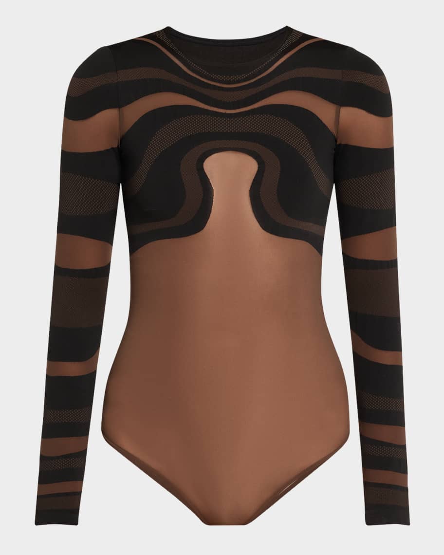 新品タグ付Wolford Venus String Body brown S Wolford Venus Matte Geometric Swirl String Bodysuit | Neiman